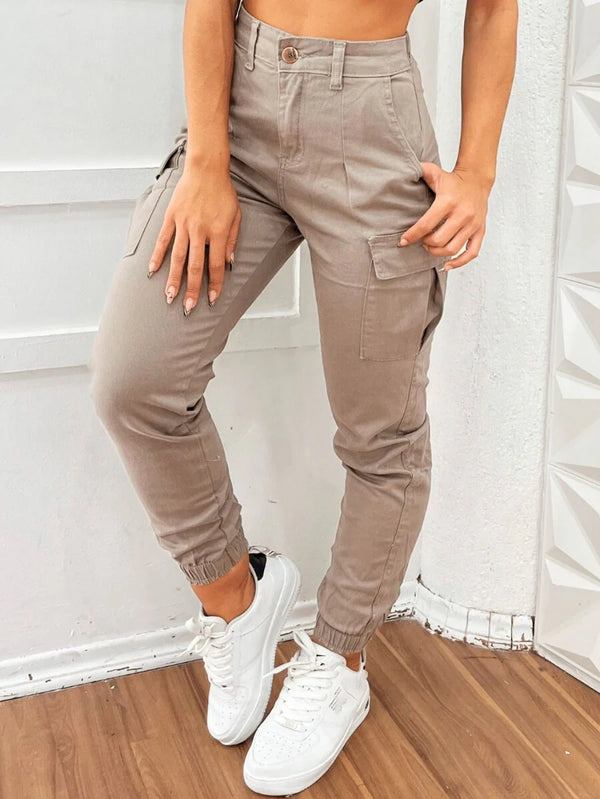 Stillger Moda Jeans Calça Cargo Jeans Feminina Jogger Cintura Alta Com elastano e Bolsos Laterais