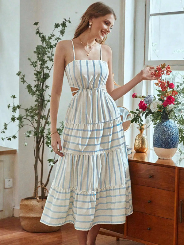 Vestido Midi Listrado Feminino Beira Mar