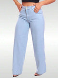 Calça Wide Leg Pantalona Jeans Feminina Cintura Alta Levanta Bumbum