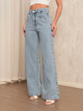 Calça Jeans Feminina Wide Leg Tecido 100% Jeans Cintura Alta Na Promoção