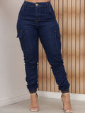 Stillger Moda Jeans Calça Cargo Jeans Feminina Jogger Cintura Alta Com elastano e Bolsos Laterais