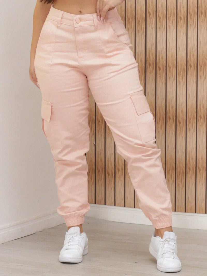 Stillger Moda Jeans Calça Cargo Jeans Feminina Jogger Cintura Alta Com elastano e Bolsos Laterais