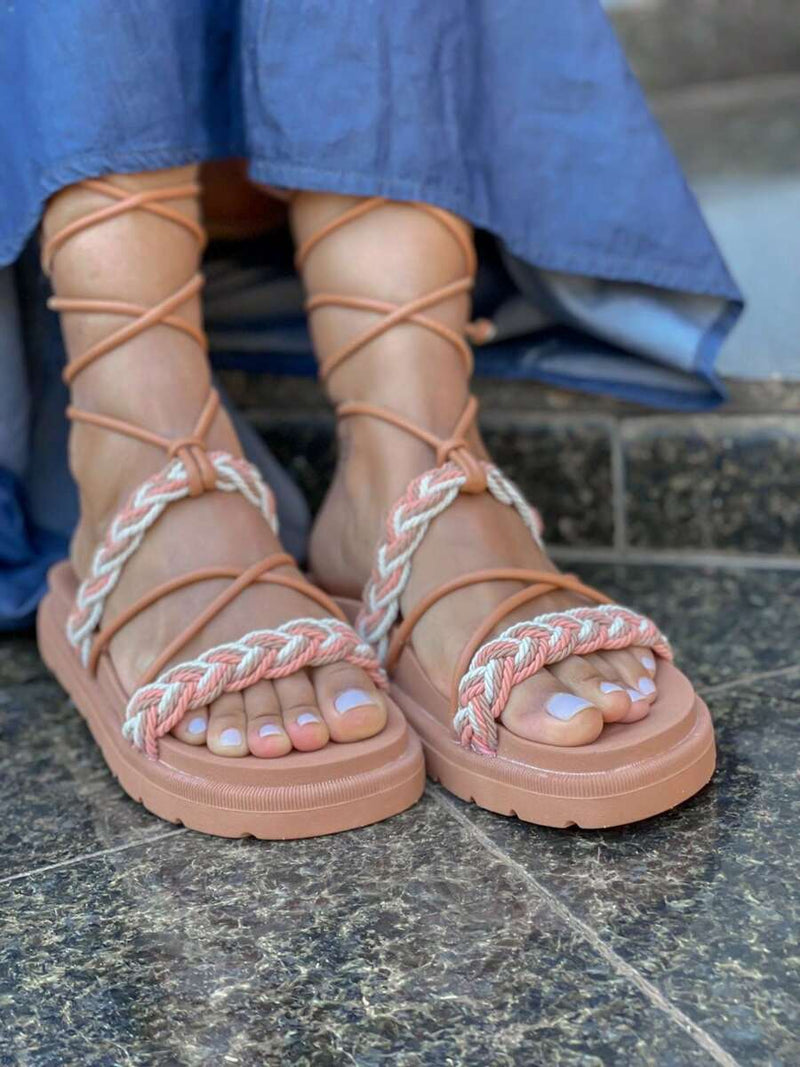 Birken Flat Papate Rasteira Flat Feminina Modelo Luxo Trança Trançadas de Amarrar