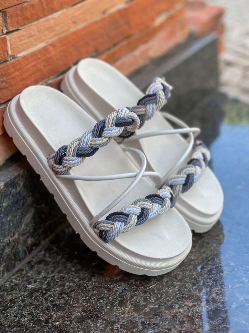 Birken Papate Rasteira Flat Feminina Modelo Luxo Trançadas Trança