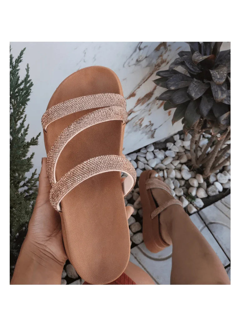 Papete Birken Plataforma Alta Sandália Feminina 3 Tiras Z 15 - Tamanco Anabela Flatform Strass Brilho - Branca Rose Caramelo Preta Pedraira Lançamento