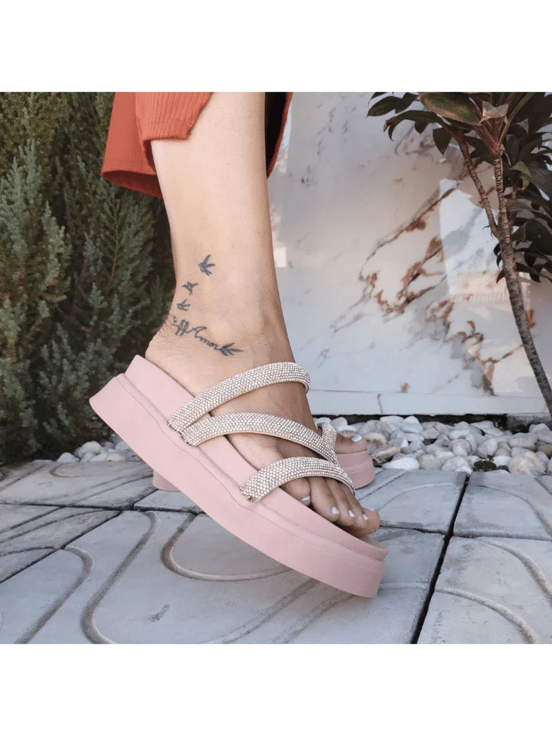 Papete Birken Plataforma Alta Sandália Feminina 3 Tiras Z 15 - Tamanco Anabela Flatform Strass Brilho - Branca Rose Caramelo Preta Pedraira Lançamento