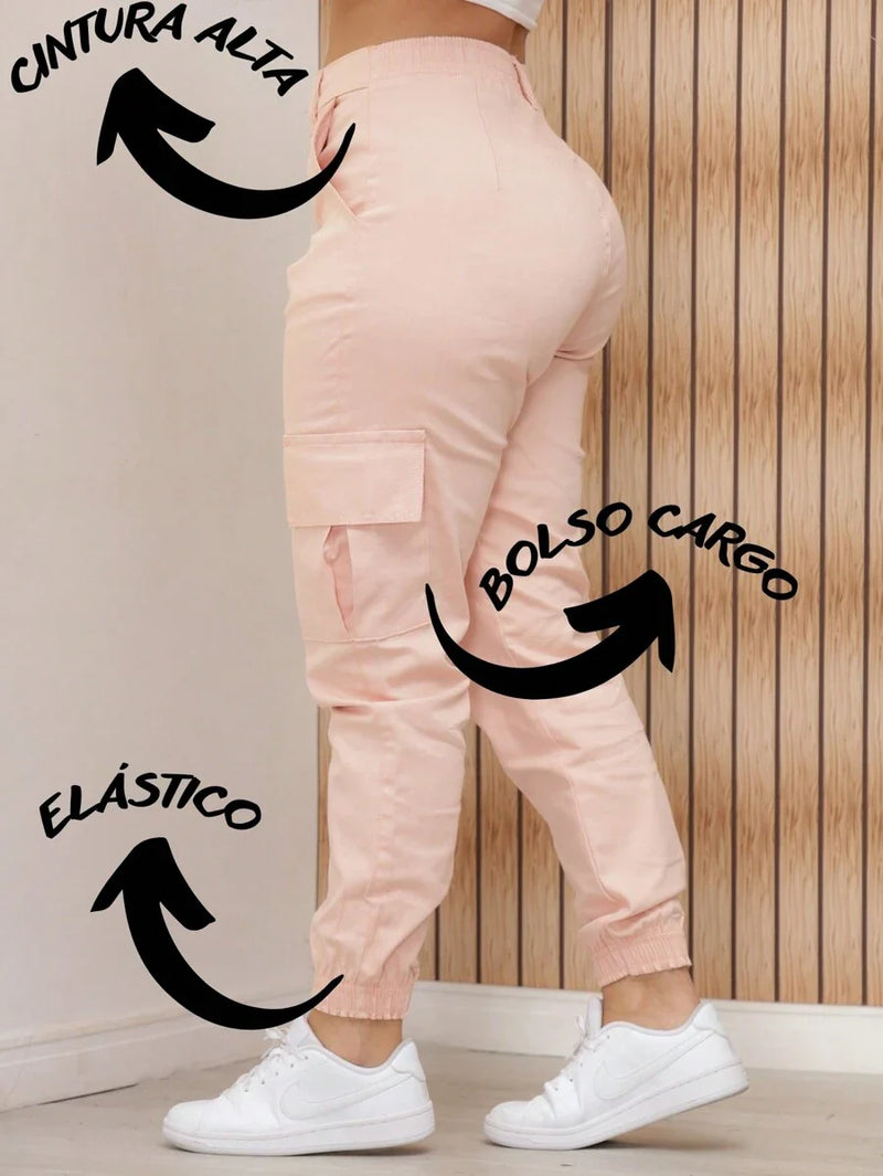 Stillger Moda Jeans Calça Cargo Jeans Feminina Jogger Cintura Alta Com elastano e Bolsos Laterais