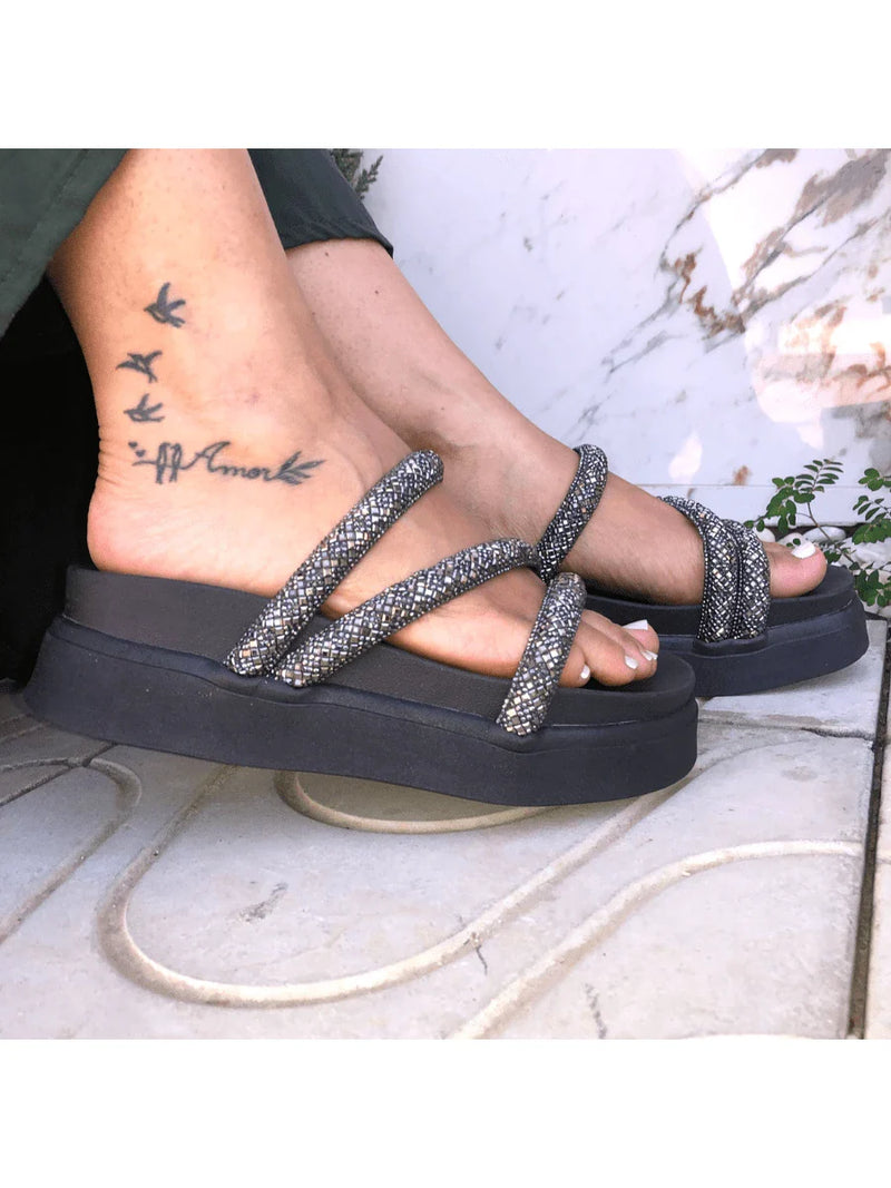 Papete Birken Plataforma Alta Sandália Feminina 3 Tiras Z 15 - Tamanco Anabela Flatform Strass Brilho - Branca Rose Caramelo Preta Pedraira Lançamento