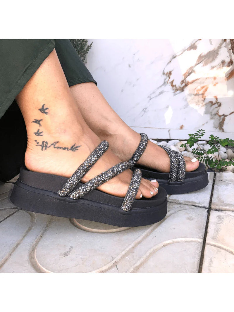 Papete Birken Plataforma Alta Sandália Feminina 3 Tiras Z 15 - Tamanco Anabela Flatform Strass Brilho - Branca Rose Caramelo Preta Pedraira Lançamento
