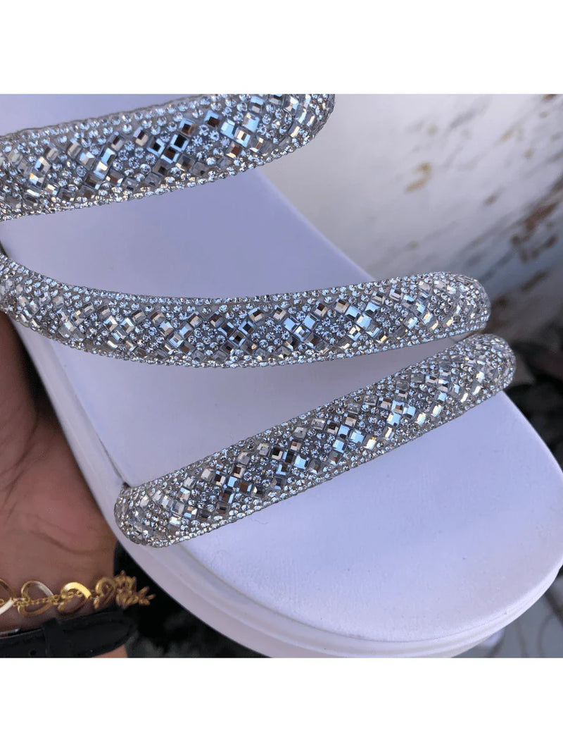 Papete Birken Plataforma Alta Sandália Feminina 3 Tiras Z 15 - Tamanco Anabela Flatform Strass Brilho - Branca Rose Caramelo Preta Pedraira Lançamento