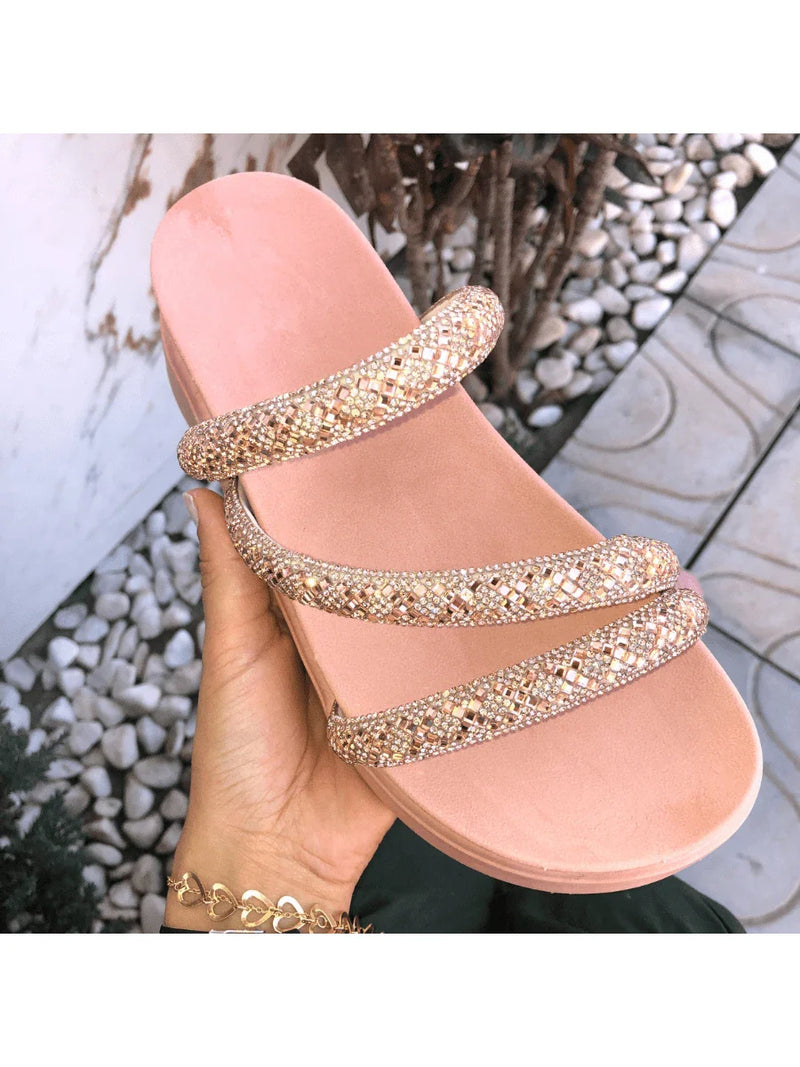 Papete Birken Plataforma Alta Sandália Feminina 3 Tiras Z 15 - Tamanco Anabela Flatform Strass Brilho - Branca Rose Caramelo Preta Pedraira Lançamento