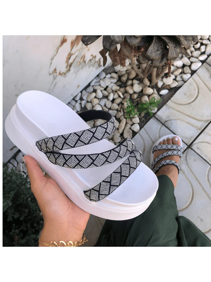 Papete Birken Plataforma Alta Sandália Feminina 3 Tiras Z 15 - Tamanco Anabela Flatform Strass Brilho - Branca Rose Caramelo Preta Pedraira Lançamento