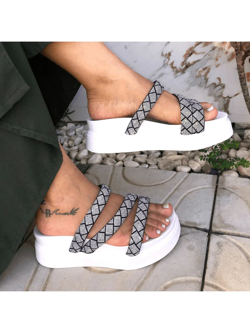 Papete Birken Plataforma Alta Sandália Feminina 3 Tiras Z 15 - Tamanco Anabela Flatform Strass Brilho - Branca Rose Caramelo Preta Pedraira Lançamento