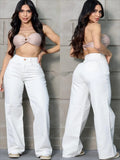 Calça Wide Leg Pantalona Jeans Feminina Cintura Alta Levanta Bumbum
