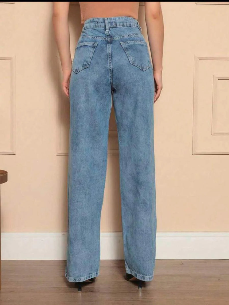 Calça Wide Leg Pantalona Jeans Feminina Cintura Alta Levanta Bumbum
