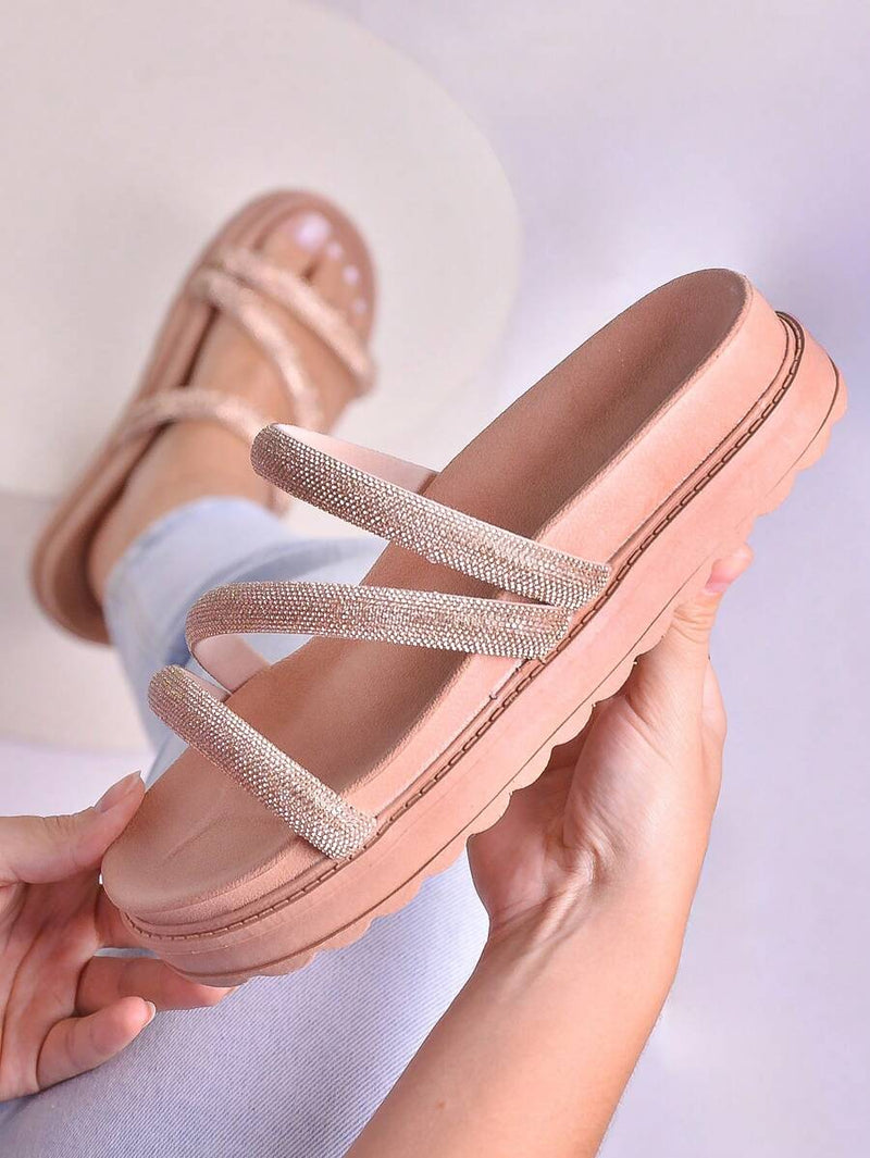 Papete Birken Sandalia Feminina De Brilho Rasteirinha de Strass Chinelo Delicada Confortavel Macia
