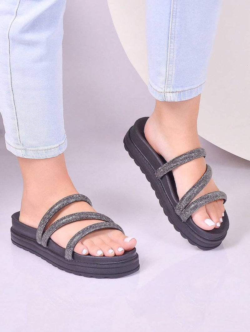 Papete Birken Sandalia Feminina De Brilho Rasteirinha de Strass Chinelo Delicada Confortavel Macia