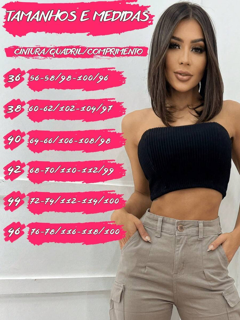 Stillger Moda Jeans Calça Cargo Jeans Feminina Jogger Cintura Alta Com elastano e Bolsos Laterais