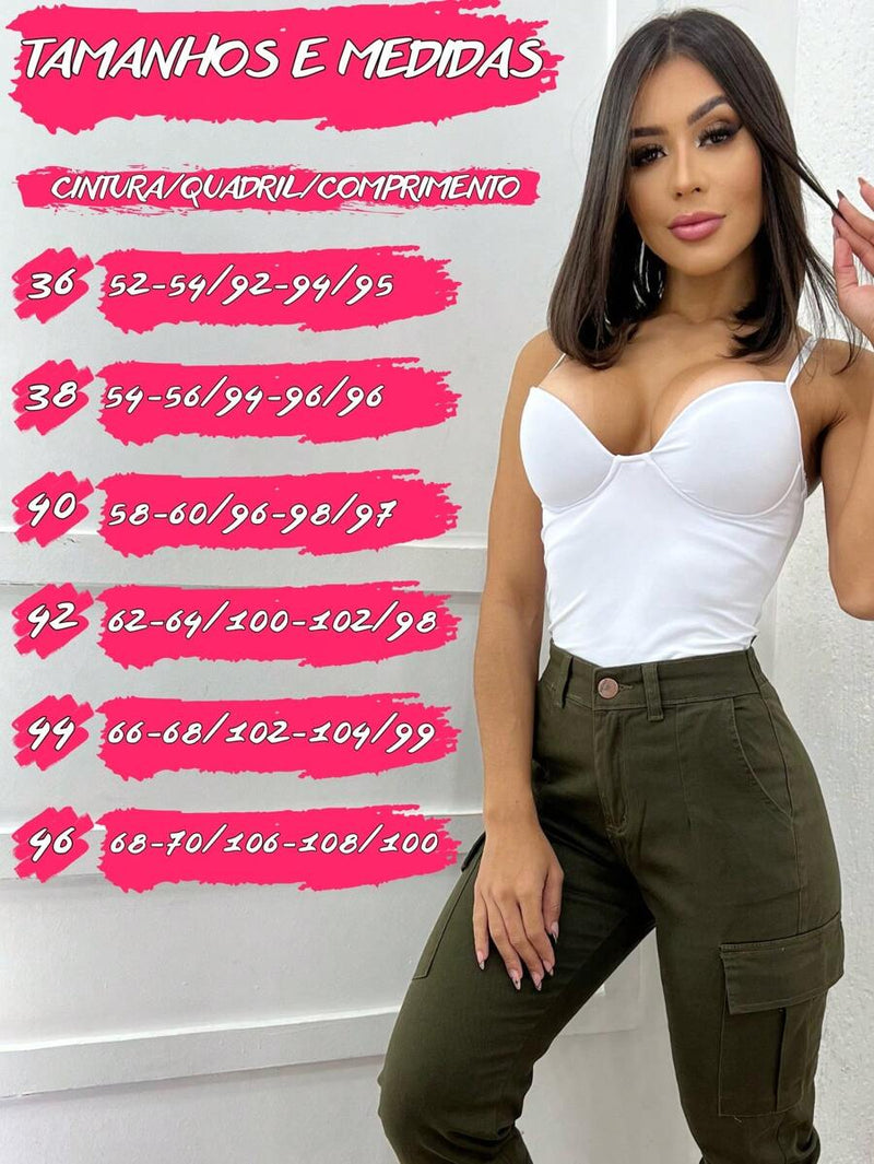 Stillger Moda Jeans Calça Cargo Jeans Feminina Jogger Cintura Alta Com elastano e Bolsos Laterais