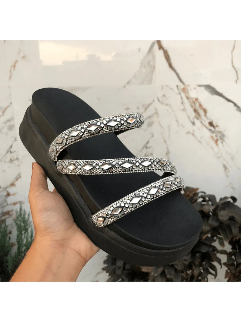Papete Birken Plataforma Alta Sandália Feminina 3 Tiras Z 15 - Tamanco Anabela Flatform Strass Brilho - Branca Rose Caramelo Preta Pedraira Lançamento