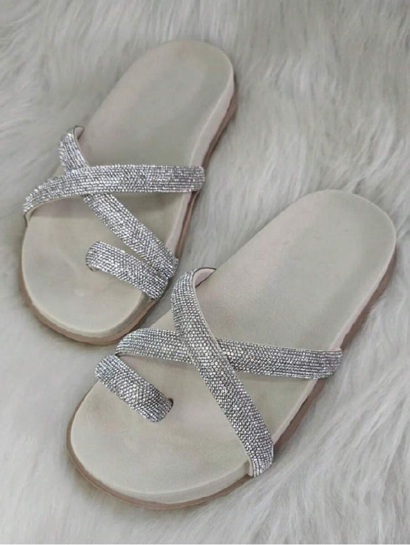 Papete Birken Feminina Flat Strass Brilho Confortável