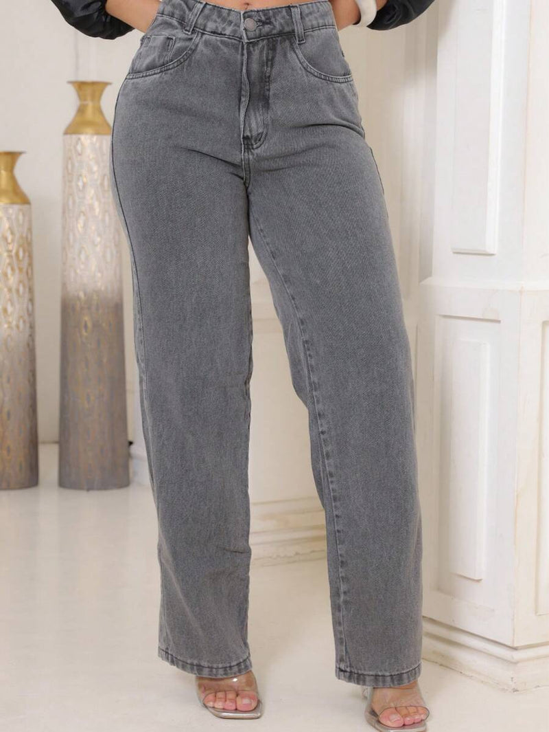 Calça Jeans Feminina Wide Leg Tecido 100% Jeans Cintura Alta Na Promoção