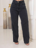 Calça Jeans Feminina Wide Leg Tecido 100% Jeans Cintura Alta Na Promoção
