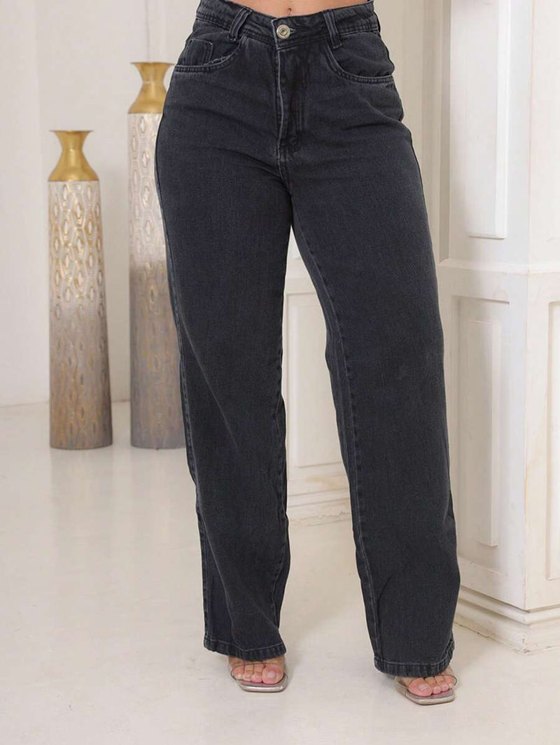 Calça Jeans Feminina Wide Leg Tecido 100% Jeans Cintura Alta Na Promoção