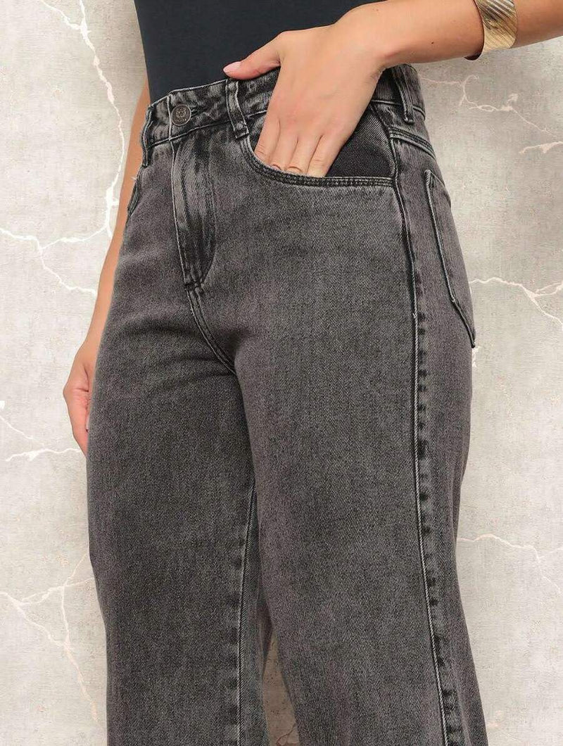 Calça Wide Leg Pantalona Jeans Feminina Cintura Alta Levanta Bumbum