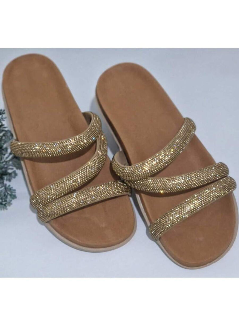 Papete Birken do 34 ao 42 Feminina Blogueira de pedraria  Sandalia  Rasteirinha Glitter strass