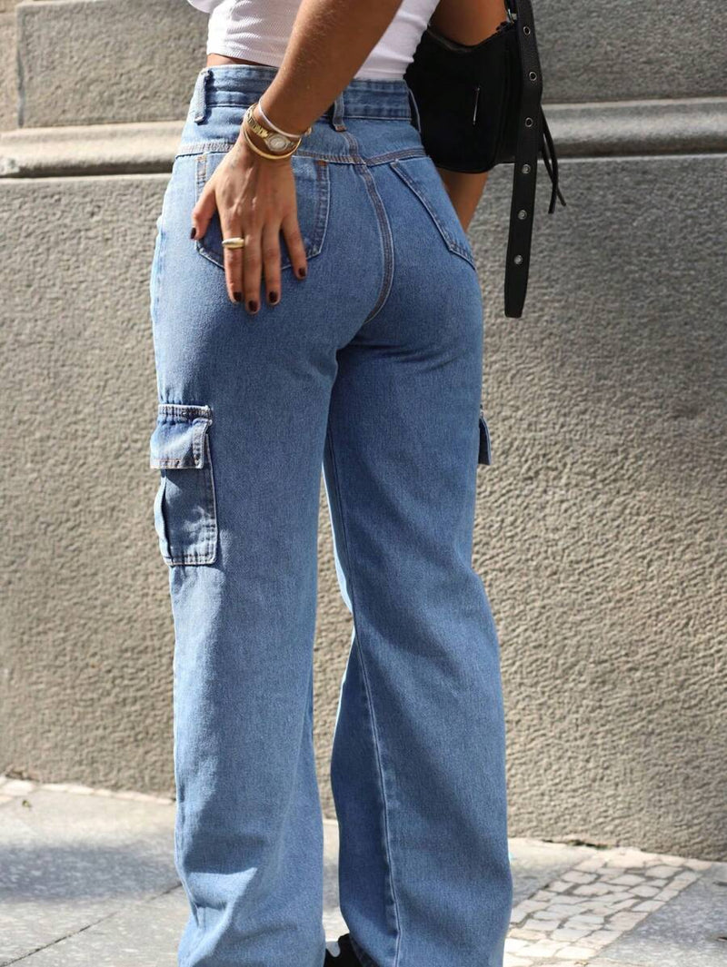 Calça Feminina Cargo Wide leg Jeans Elegante premium Excelente qualidade