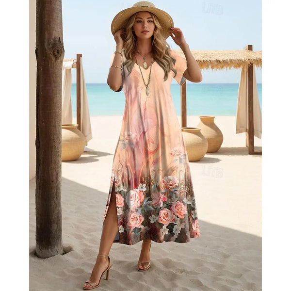 Vestido Longo Feminino de Praia Floral