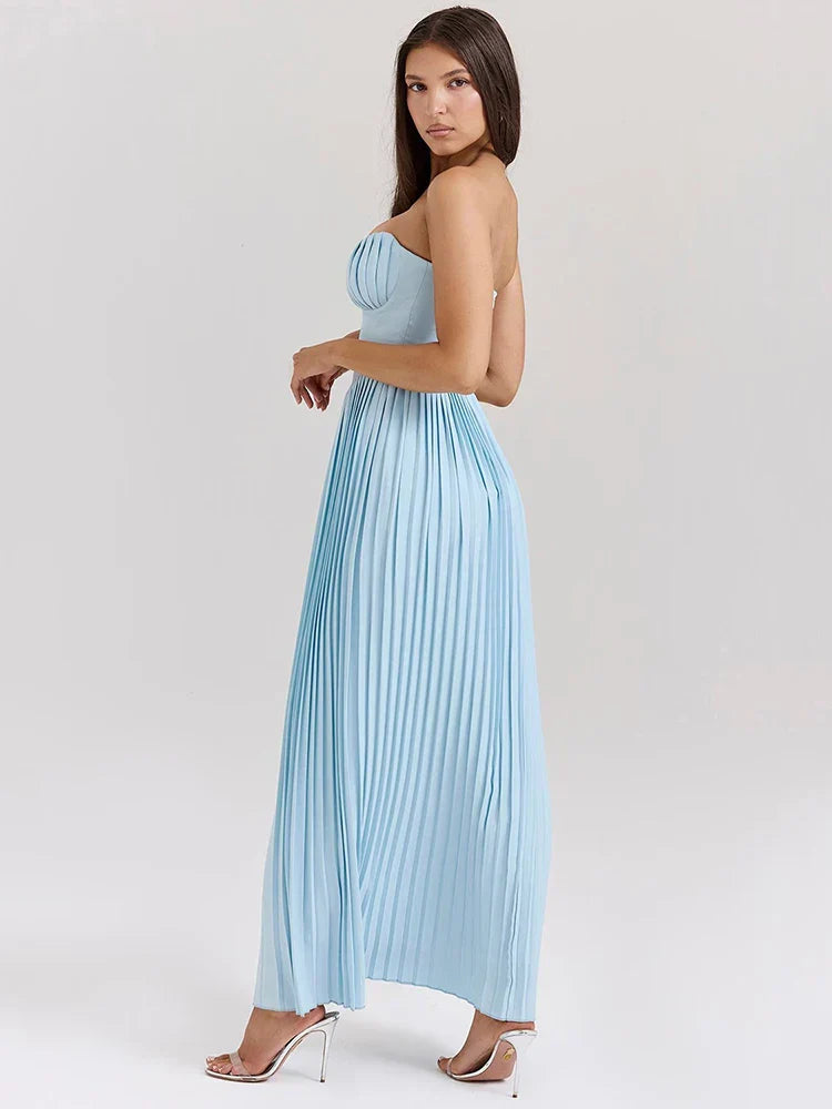 Vestido Longo Sem Alças com Saia Plissada - Aurora