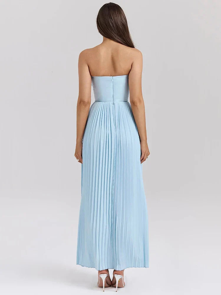 Vestido Longo Sem Alças com Saia Plissada - Aurora