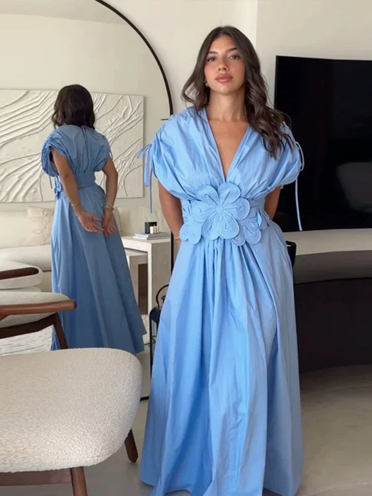 Vestido Maxi Feminino com Flores 3D - Estilo Mônaco