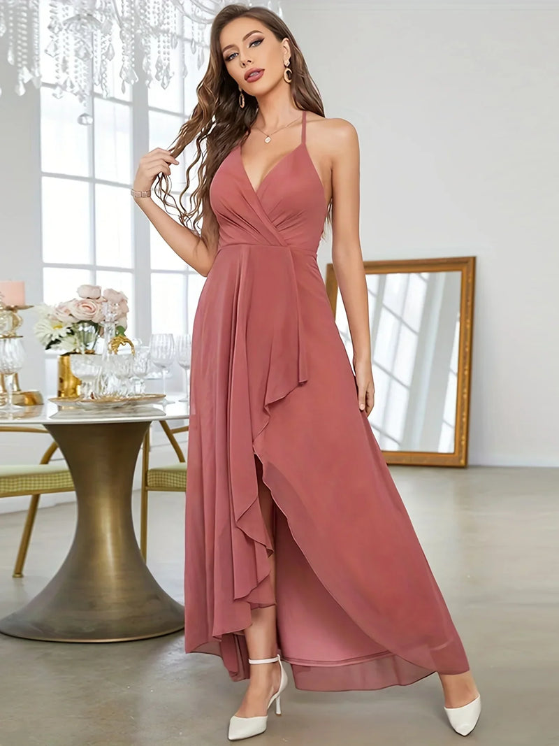 Vestido Longo Casual Feminino com Decote Transpassado e Saia Assimétrica