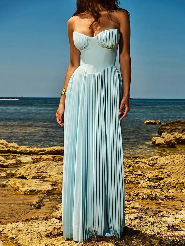 Vestido Longo Sem Alças com Saia Plissada - Aurora