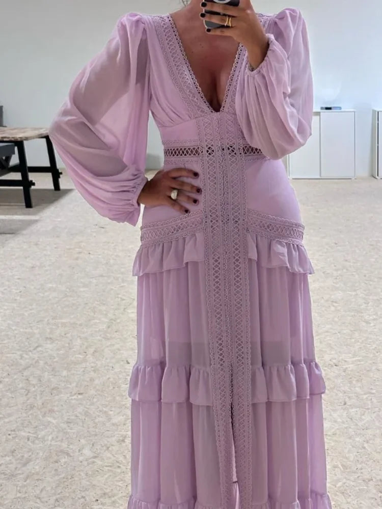 Vestido Longo com Renda Delicada - Ideal para Festas e Ocasiões Especiais