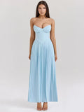 Vestido Longo Sem Alças com Saia Plissada - Aurora