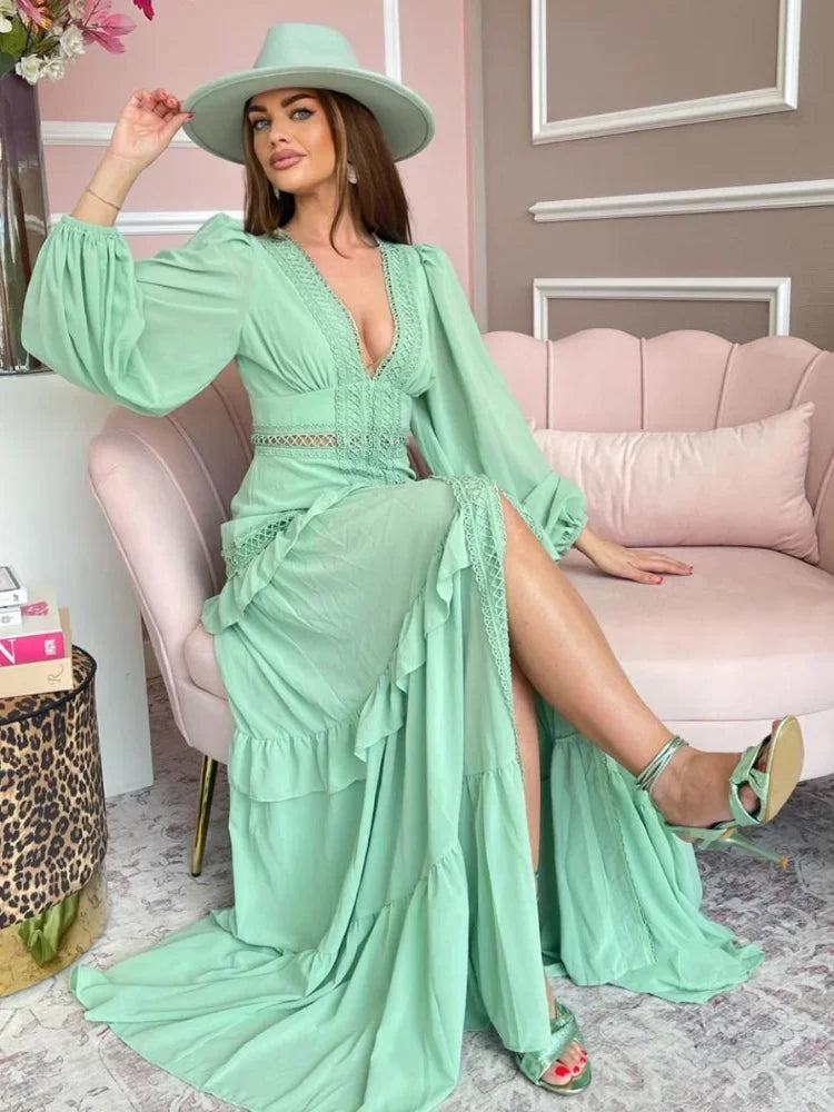 Vestido Longo com Renda Delicada - Ideal para Festas e Ocasiões Especiais
