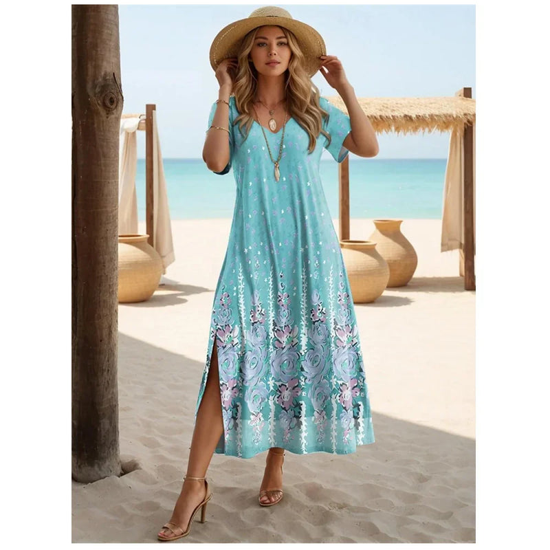 Vestido Longo Feminino de Praia Floral
