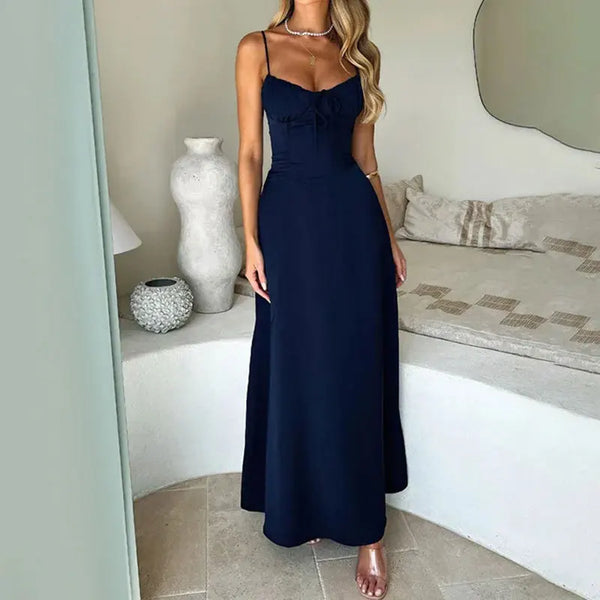 Vestido Longo de Alças Finas e Decote Ajustável – Pura Elegância