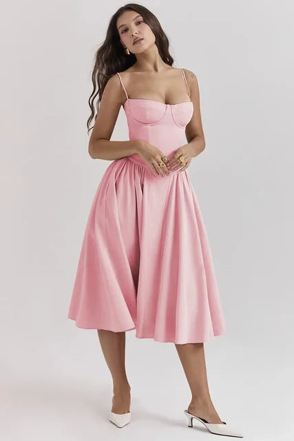 Vestido Midi Evasê com Alças Finas Feminino