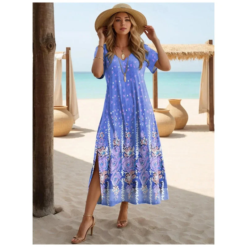Vestido Longo Feminino de Praia Floral