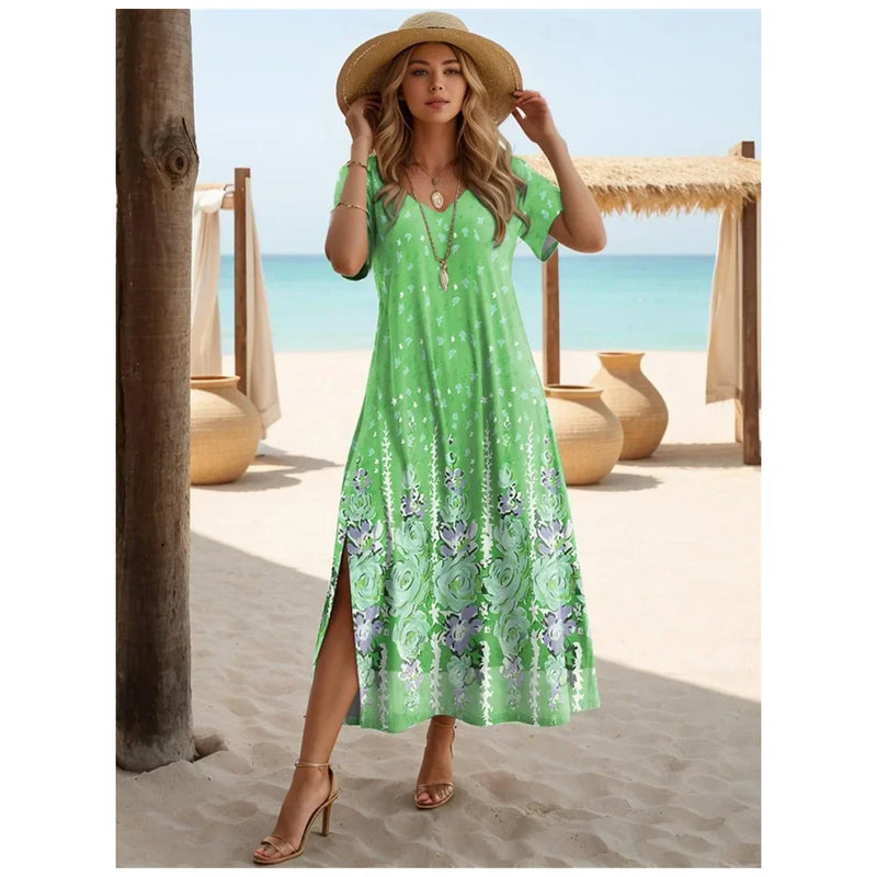 Vestido Longo Feminino de Praia Floral
