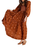 Vestido Longo Boho Bordado com Mangas Bufantes – Elegância e Conforto para Todas as Ocasiões