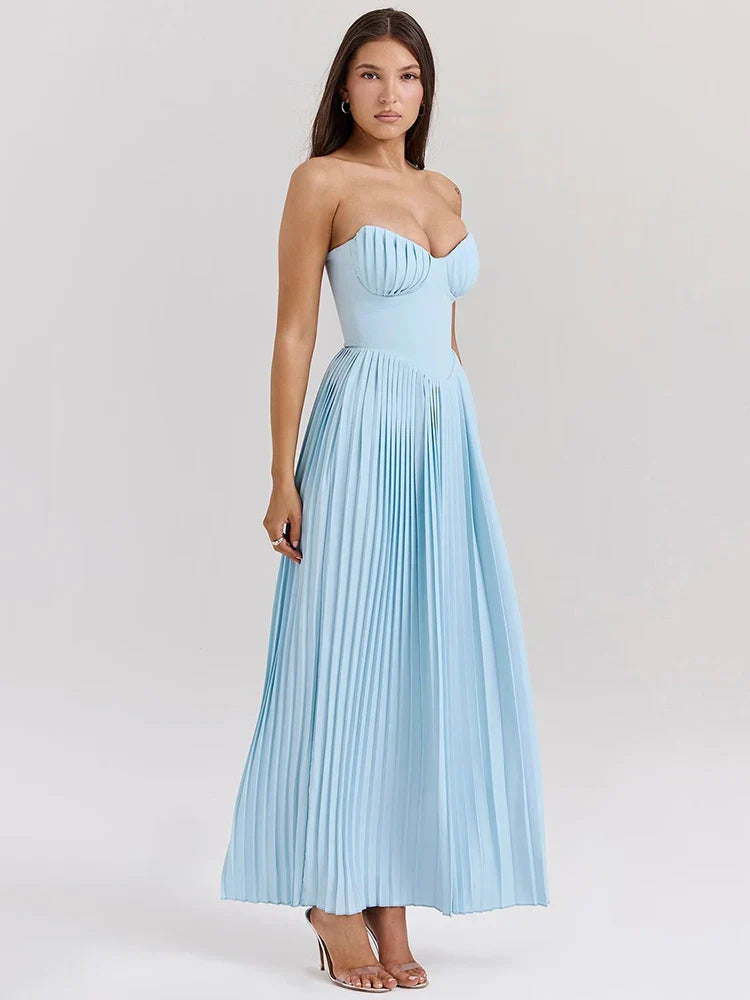 Vestido Longo Sem Alças com Saia Plissada - Aurora