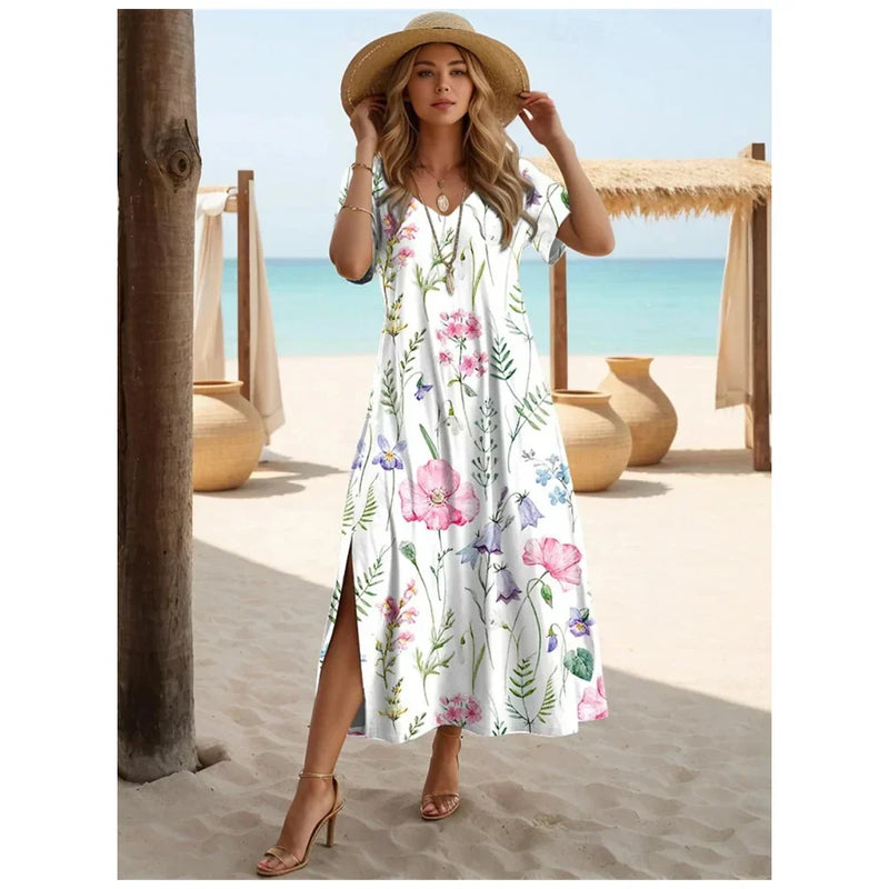 Vestido Longo Feminino de Praia Floral