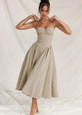 Vestido Midi Evasê com Alças Finas Feminino