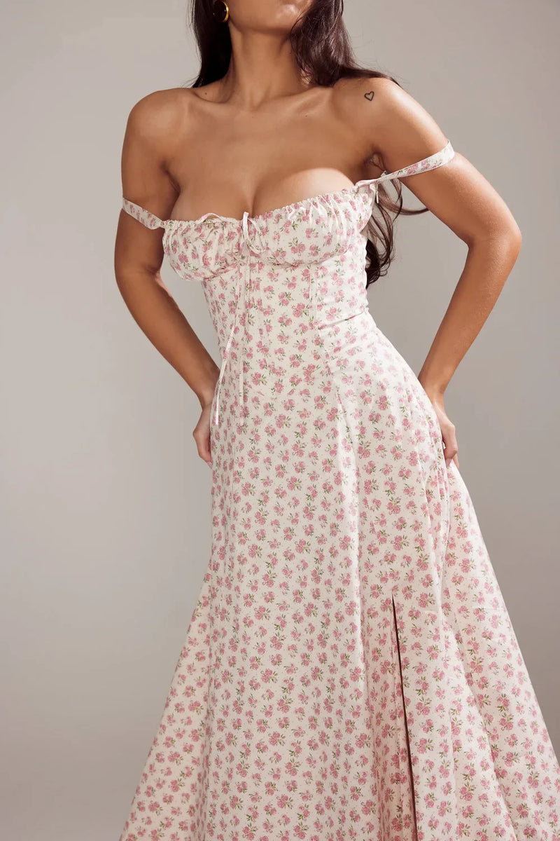 Vestido Midi Isabella Feminino Alças e Fenda Frontal